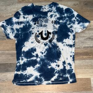 True Religion Men’s Navy and White Tie-Dye Tee